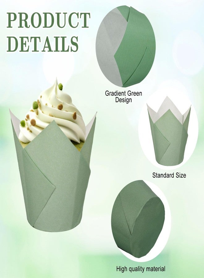 وولاين مجموعة Whaline من 180 قطعة من قوالب الكب كيك الخضراء المتدرجة على شكل زهرة التوليب، وقوالب خبز المافن الخضراء الفاتحة، وأكواب الخبز، مثالية لتزيين حفلات الزفاف، وحفلات استقبال المولود، وأعياد الميلاد. - Image 3